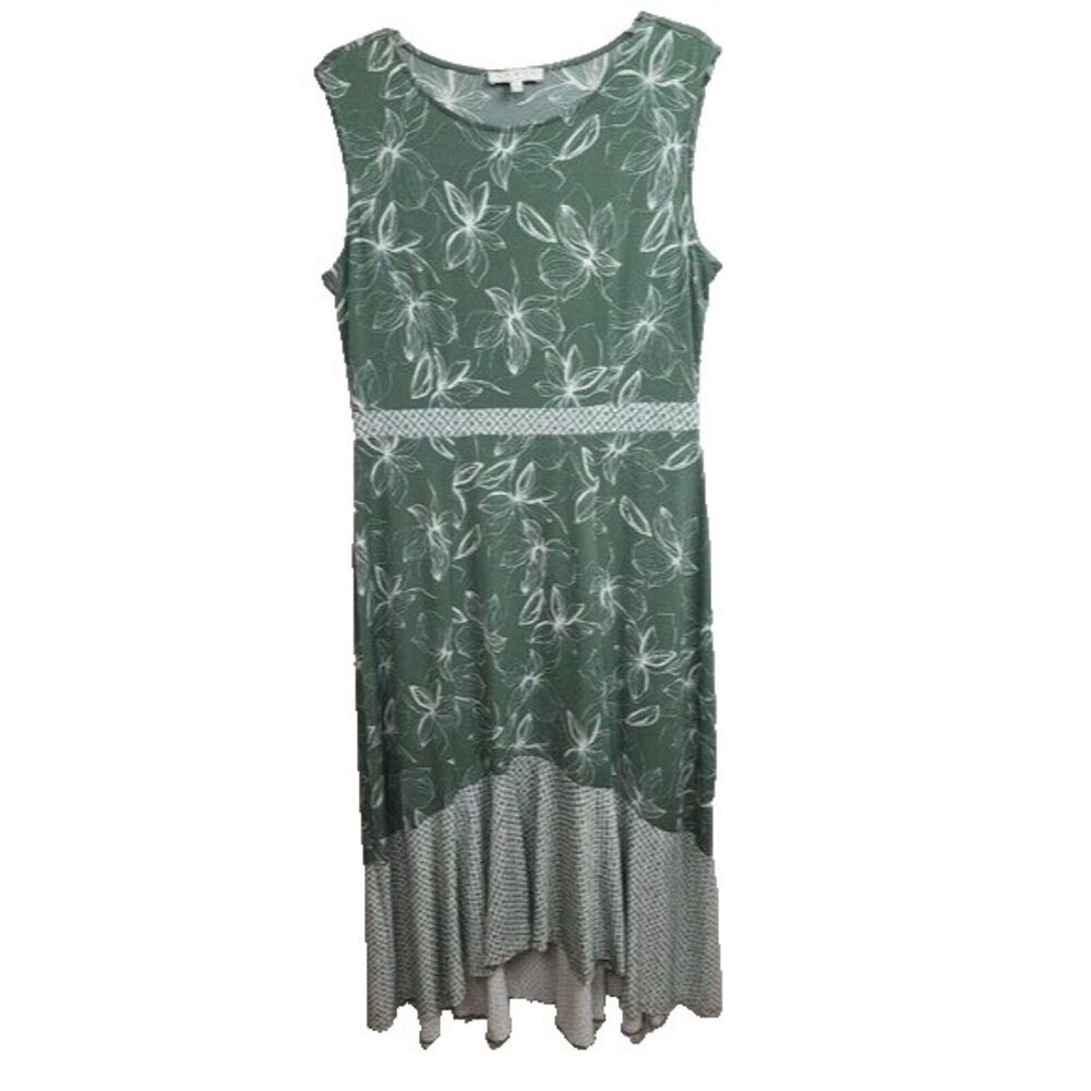 Chaus New York Womens Midi Dress Large Green Floral Sleeveless Hi‎ Low Cottage